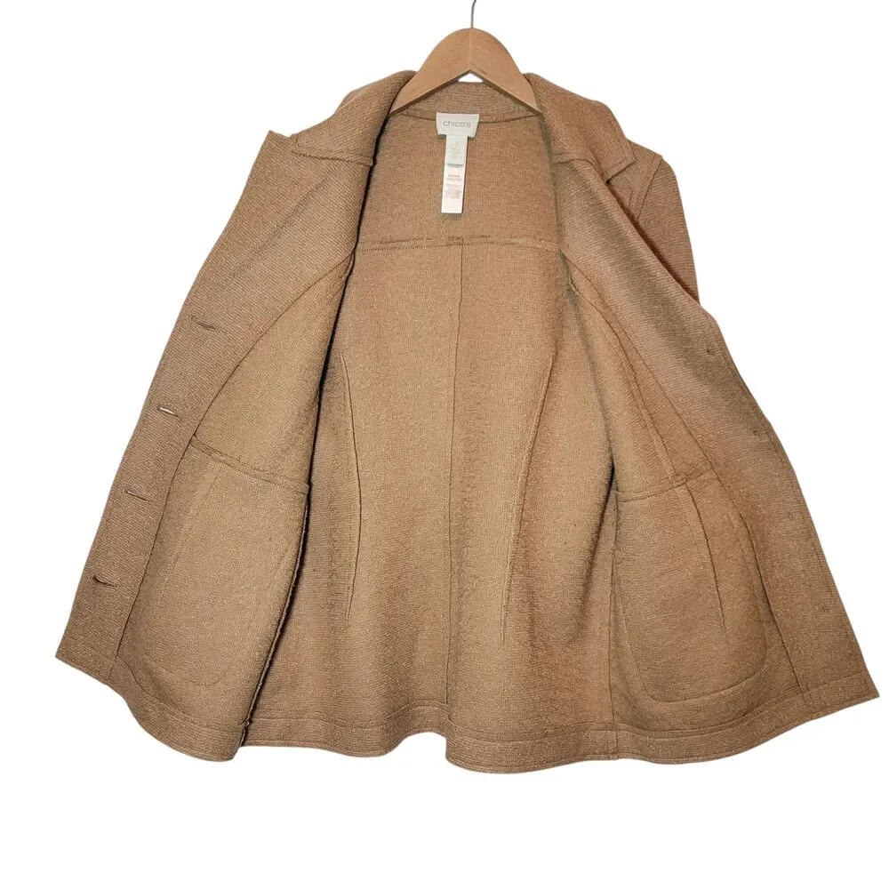 Chico's Wool Blend Tailored Blazer Jacket Button Front Camel Tan Size 1 Medium - Picture 6 of 14